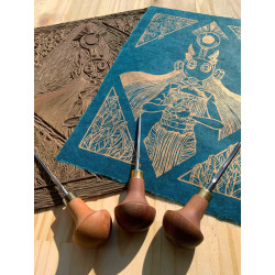 Linogravure "Grou" en bleu pétrole Linogravure "Grou" en bleu pétrole