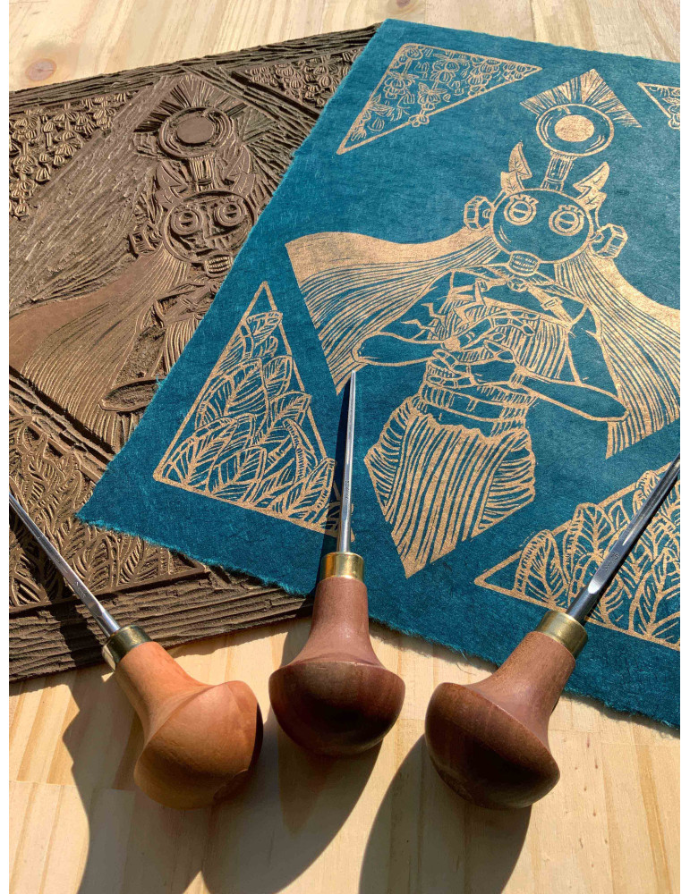 Linogravure "Grou" en bleu pétrole Linogravure "Grou" en bleu pétrole